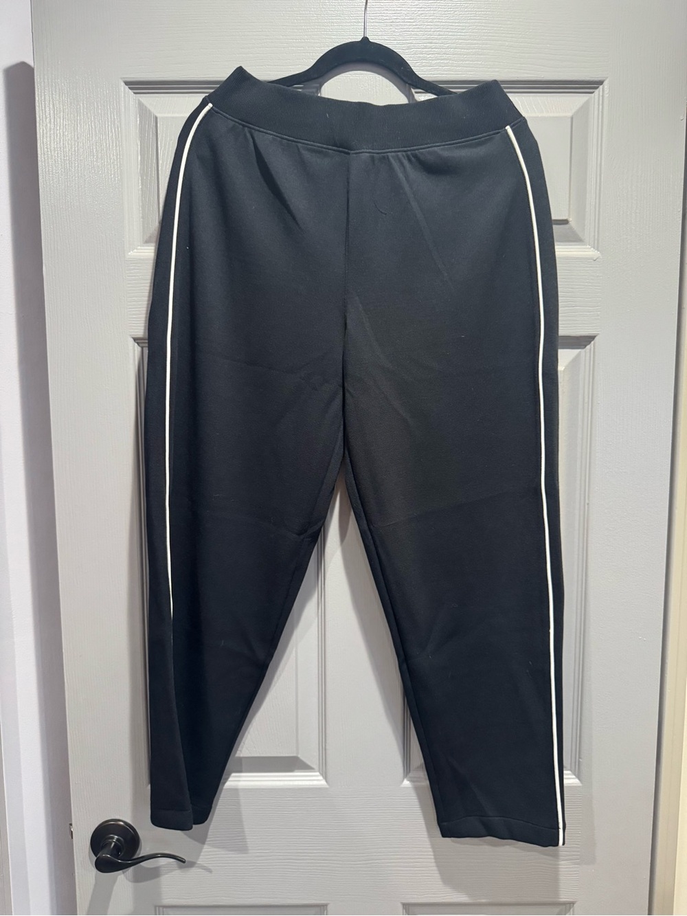 SPANX Black Ankle Cropped Pants with White Side Stripe